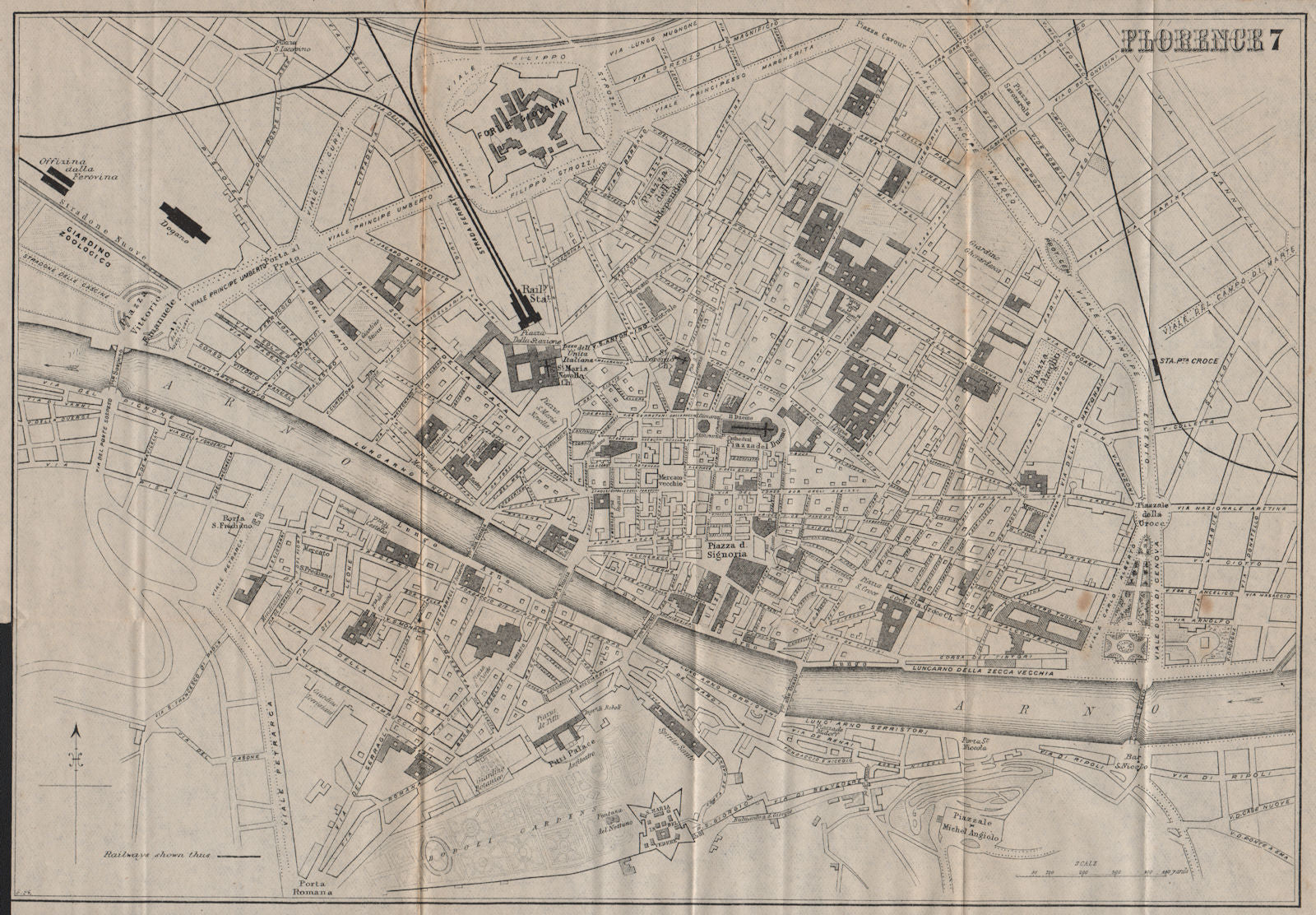 FLORENCE FIRENZE. Antique town plan. City map. Italy. BRADSHAW 1895 old